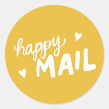 Yellow Happy Mail sticker voor verzending en verpa