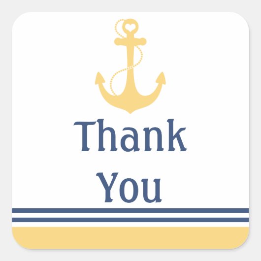 Yellow Heart Anker Dank u Vierkante Sticker (Voorkant)