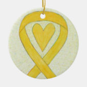 Yellow Heart Awareness Ribbon Gepersonaliseerd Orn Keramisch Ornament (Voorkant)