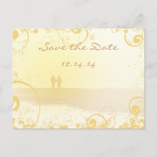 Yellow Heart Beach Wedding Aankondigingskaart (Voorkant)