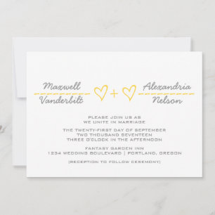 Yellow Heart Equation Wedding Invite Kaart