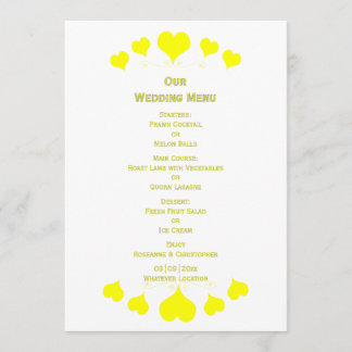 Yellow Hearts Design Wedding Menu