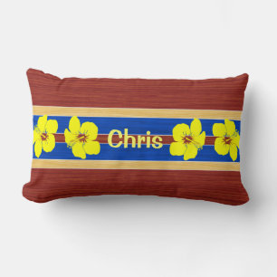 Yellow Hibiscus Fake Wood Surfboard Kussen