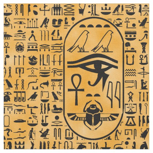Yellow Hieroglyphics Stof (Close Up)