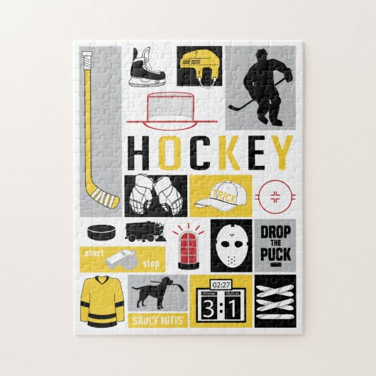 Yellow Hockey Elements Stick Puck Player Legpuzzel (Verticaal)