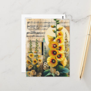 Yellow Hollyhock Collage Briefkaart