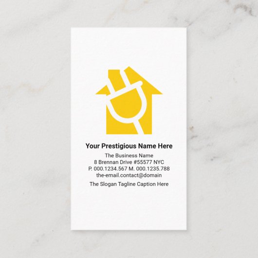 Yellow Home Bulb Power Plug Motif Electricia Visitekaartje (Achterkant)