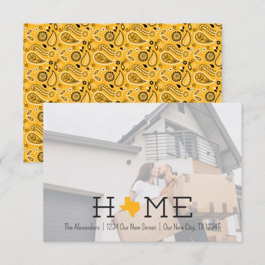 Yellow HOME Texas Moving Faire-part (Devant / Derrière)