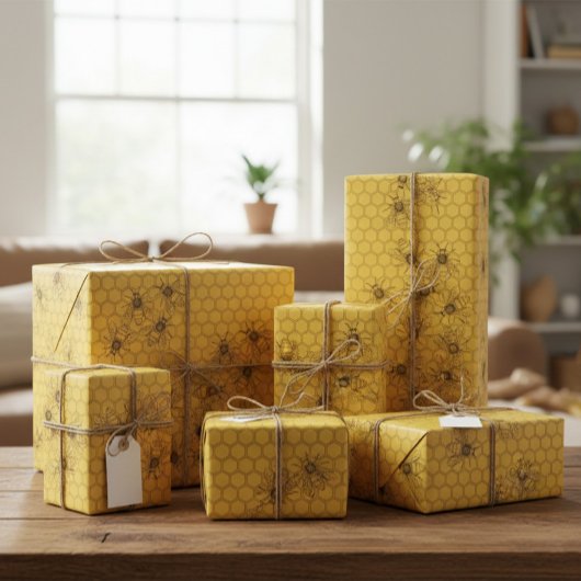 Yellow Honey Bee & Honeycomb Cadeaupapier