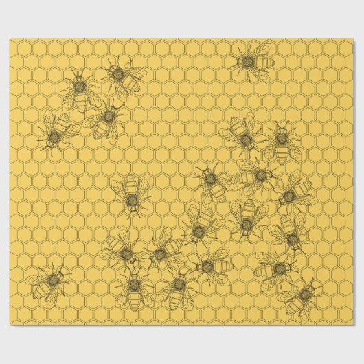 Yellow Honey Bee & Honeycomb Cadeaupapier (Vlak)