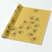 Yellow Honey Bee & Honeycomb Cadeaupapier (Uitgerold)