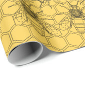 Yellow Honey Bee & Honeycomb Cadeaupapier (Rol Hoek)