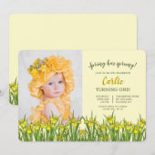 Yellow Iris Photo Birthday Invitation Kaart (Voorkant / Achterkant)