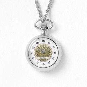 Yellow Knight Family Crest Achternaam Horloge
