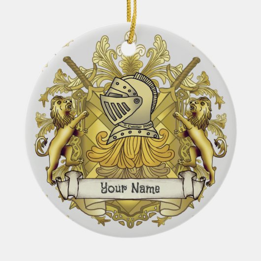 Yellow Knight Family Crest Achternaam Keramisch Ornament (Voorkant)