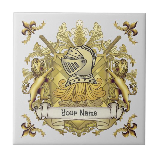 Yellow Knight Family Crest Achternaam Tegeltje (Voorkant)