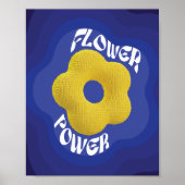 Yellow Knit Flower Power Art Poster, blauw verloop Poster (Voorkant)