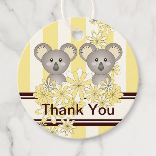 Yellow Koala Twin Baby shower / Verjaardag Dank u Bedankjes Labels (Voorkant)
