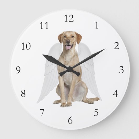 Yellow Lab Angel Clock Grote Klok (Voorkant)