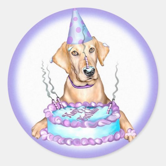 Yellow Lab Cake Face Birthday Ronde Sticker (Voorkant)