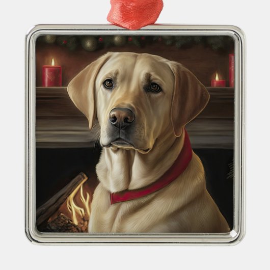 Yellow Lab Holiday Metalen Ornament (Voorkant)