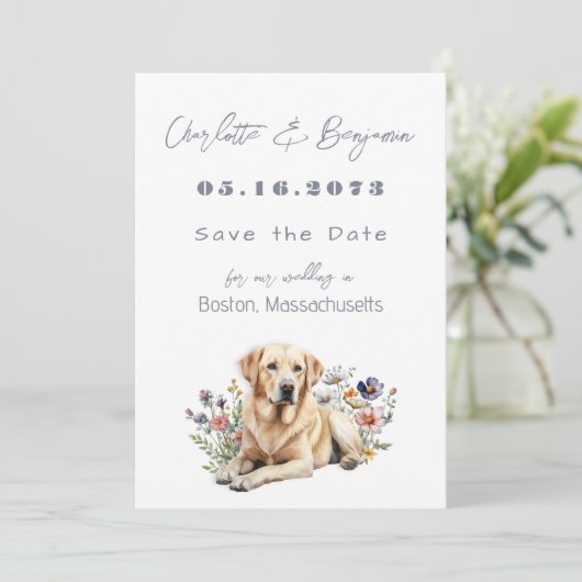 Yellow Lab Hond bruiloft Save the dates Save The Date (Staand voorkant)