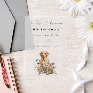 Yellow Lab Hond en Wildflowers Bewaar de datum Vellum Uitnodigingen