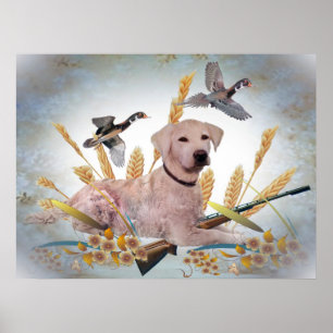 Yellow Lab Hunts Ducks Print