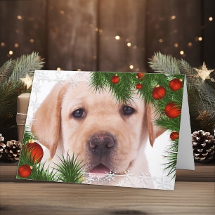 Yellow Lab Kerst Kaart- Schattige Hondenpuppy Labr Feestdagen Kaart