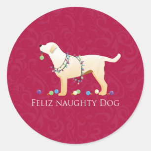 Yellow Lab Kerstmis Feliz Naughty Dog Ronde Sticker