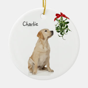 Yellow Lab Mistletoe kerstversiering Keramisch Ornament