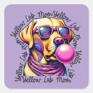 Yellow Lab Mom Bubblegum Trendy Labrador Mom Vierkante Sticker