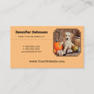 Yellow Lab Pup en Pumpkin Harvest Visitekaartje
