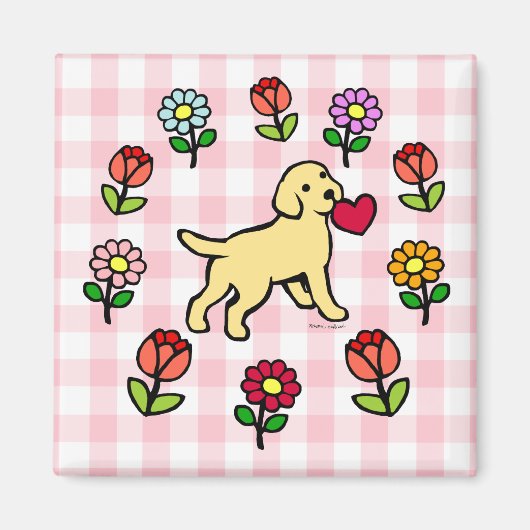 Yellow Lab Puppy en Rood Hart Magneet (Voorkant)