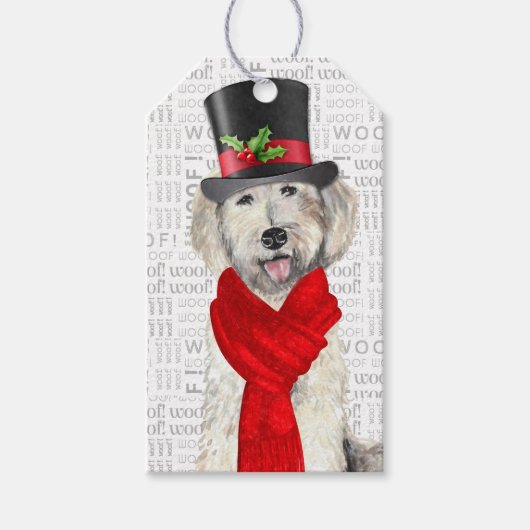 Yellow Labradoodle Holiday Dog Kerstmis Cadeaulabel (Voorkant)
