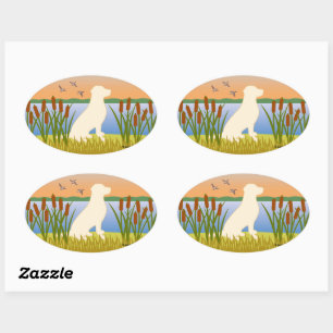 Yellow Labrador Bird Dog Sunset Ovale Sticker