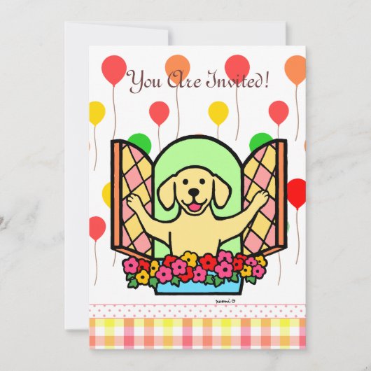 Yellow Labrador Birthday Invite (venster) Kaart (Voorkant)