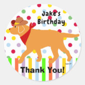 Yellow Labrador Cowboy Bedankt Ronde Sticker (Voorkant)