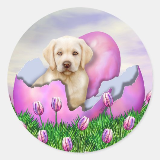 Yellow Labrador Easter Surprise Ronde Sticker (Voorkant)