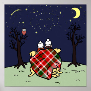 Yellow Labrador Family en Starry Sky Poster
