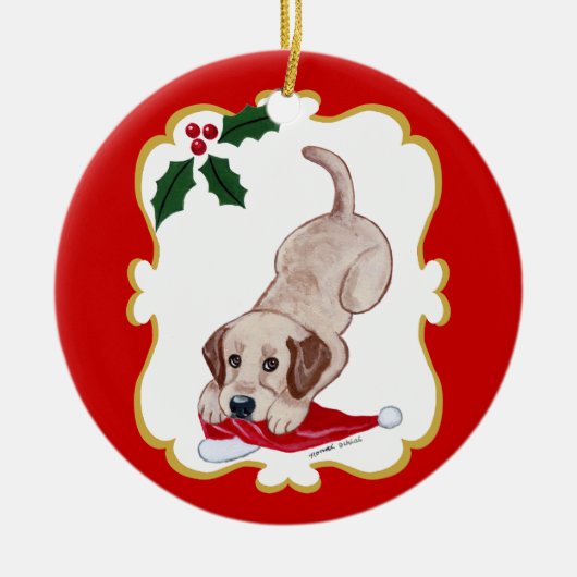 Yellow Labrador Kerstmis Keramisch Ornament (Voorkant)