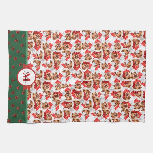 Yellow Labrador Pattern Monogram Kerstmis Dog Theedoek (Horizontaal)