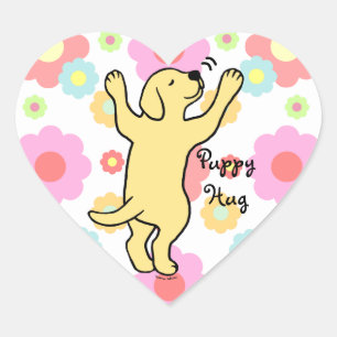 Yellow Labrador Puppy Hug Cartoon Floral Hart Sticker
