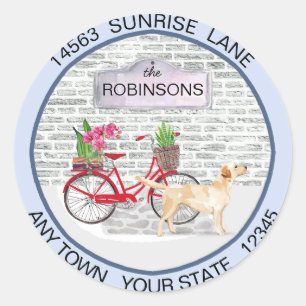 Yellow Labrador Retriever bicycle Address Moving Ronde Sticker