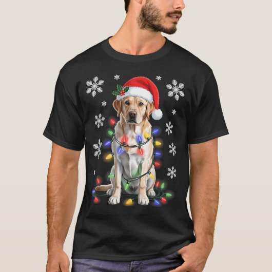Yellow Labrador Retriever Christmas Tree Light Paj T-shirt (Voorkant)