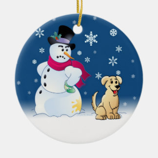 Yellow Labrador Retriever en Snowman Keramisch Ornament