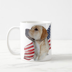 Yellow Labrador Retriever head and American Flag Koffiemok