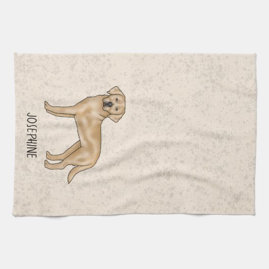 Yellow Labrador Retriever Lab Hond Jouw naam Beige Theedoek (Horizontaal)