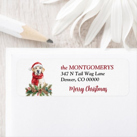 Yellow Labrador Retriever Pine Bough Christmas Etiket (Insitu)