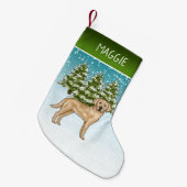 Yellow Labrador Retriever Snow Forest Aangepaste n Kleine Kerstsok (Voorkant (Hangend))